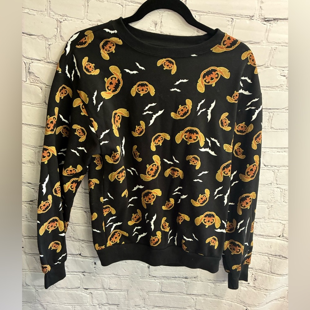 Disney Women’s (Jrs) Black Stitch Pumpkin Bats Halloween SweatShirt Sz S (3-5)